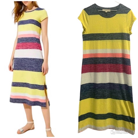 LOFT Dresses & Skirts - LOFT Crewneck midi stripes cap sleeves t-shirt dress